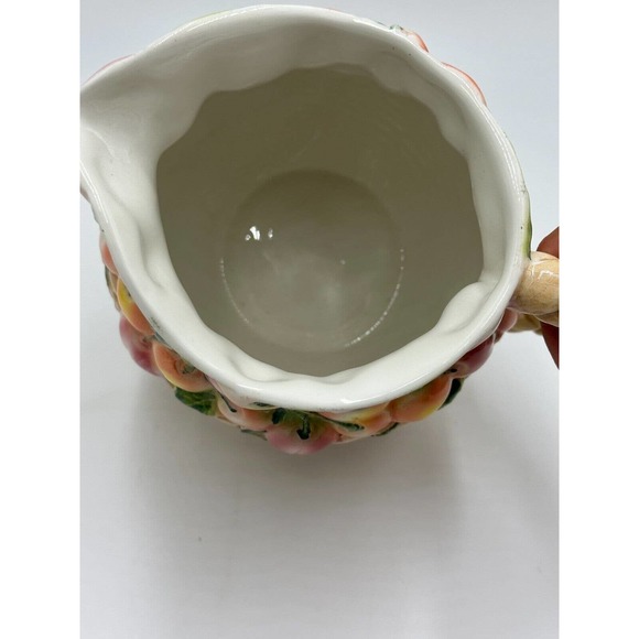 Vintage La Ceramica Pitcher Fruit Basket Weave Floral Design Made In Italy HTF - Picture 5 of 8